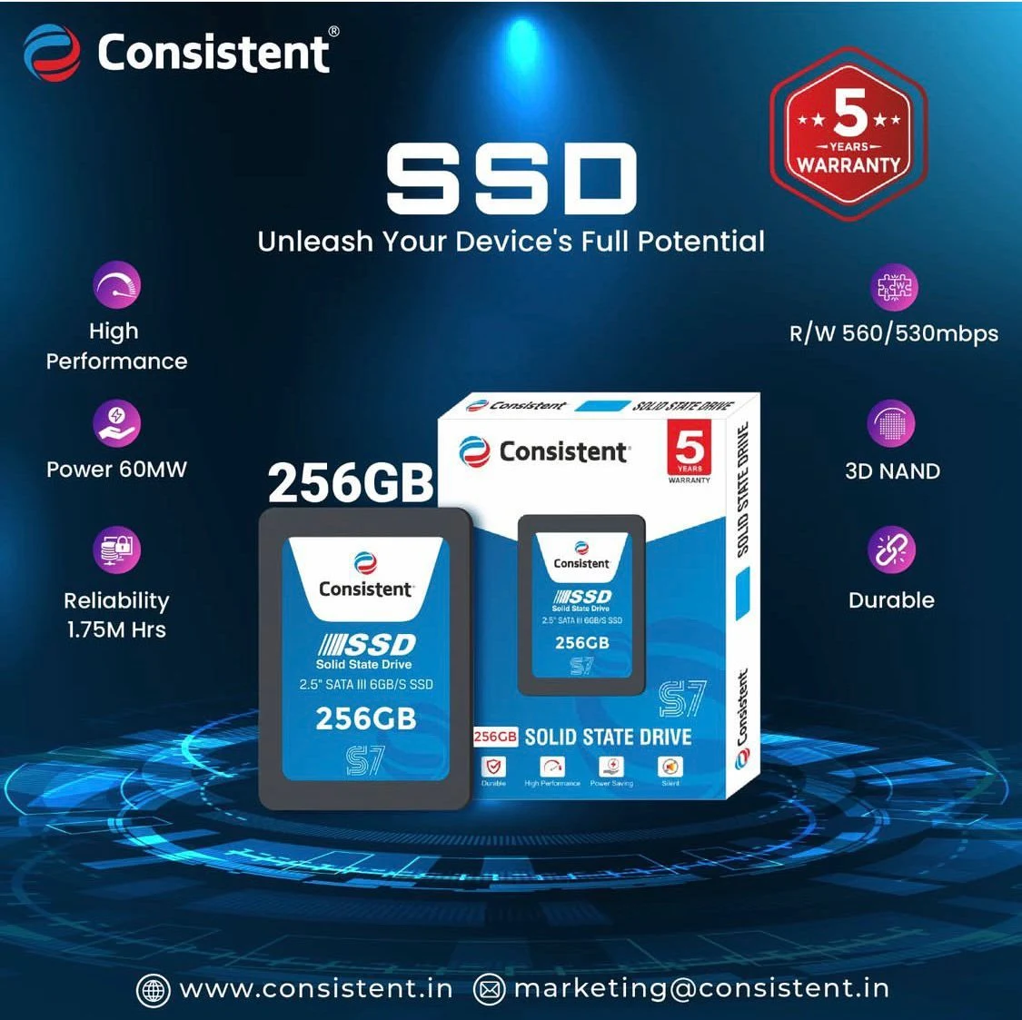 Consistent S7 256GB 2.5" SATA III SSD