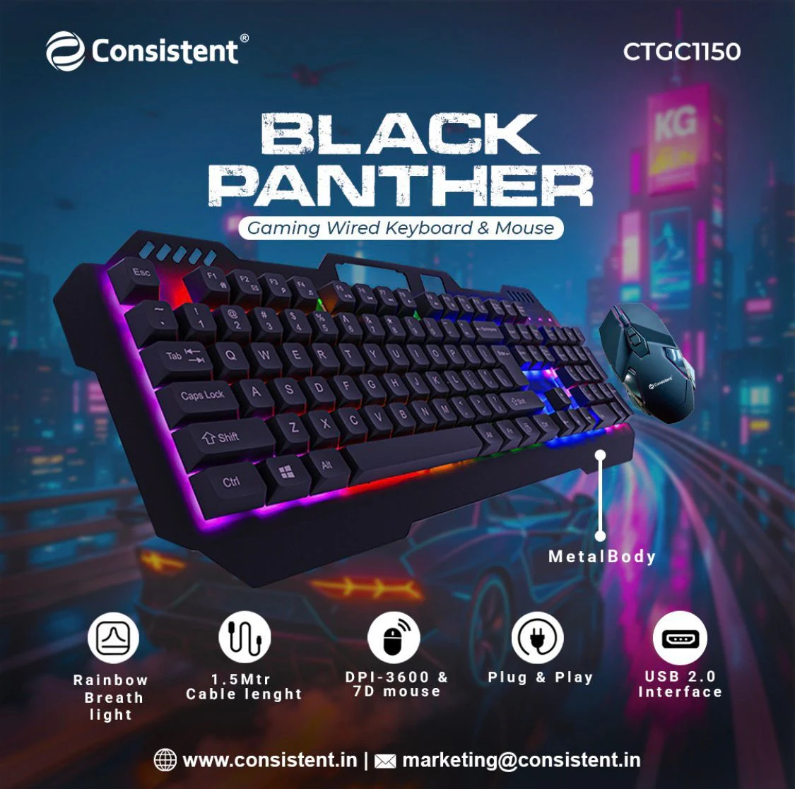 Consistent BLACK PANTHER Gaming Keyboard & Mouse Combo