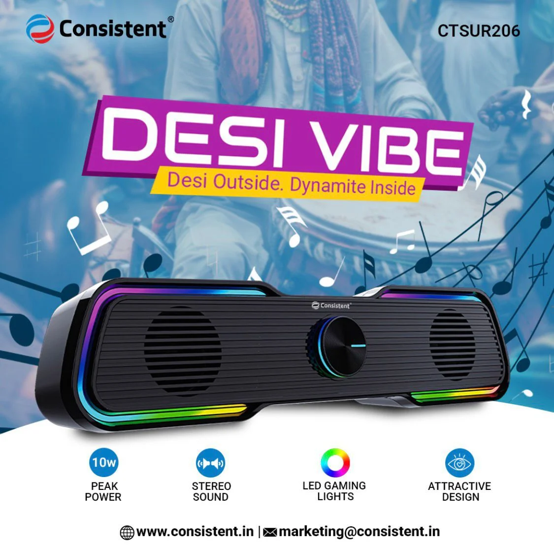 Consistent DESI VIBE Gaming Soundbar Speaker