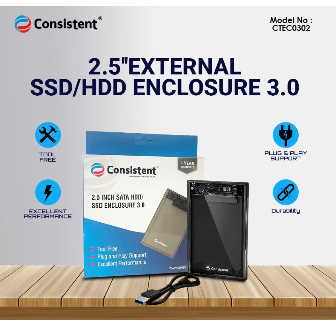 Consistent 2.5" External SSD/HDD Enclosure USB 3.0