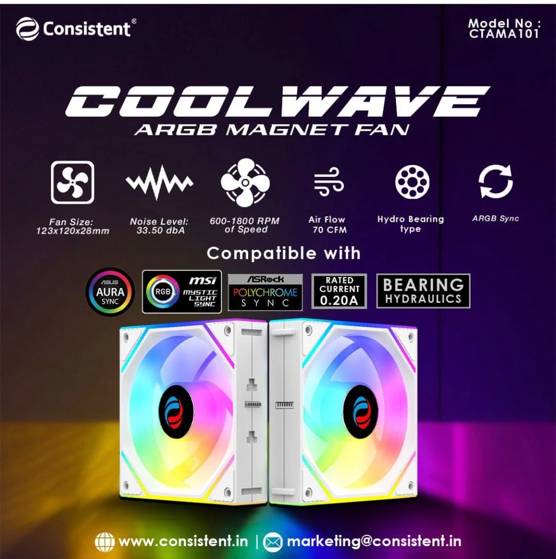 Consistent COOLWAVE ARGB Magnetic Interlocking Case Fan