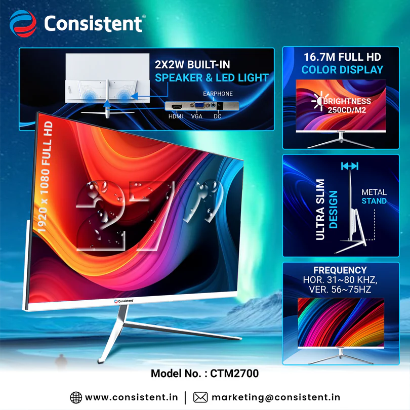 Consistent LED Monitor 27 Inch 1920 x 1080 Pixels