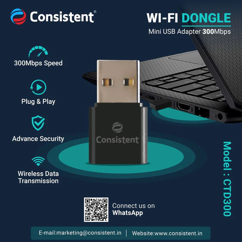 Consistent WiFi Mini USB Adapter 300Mbps
