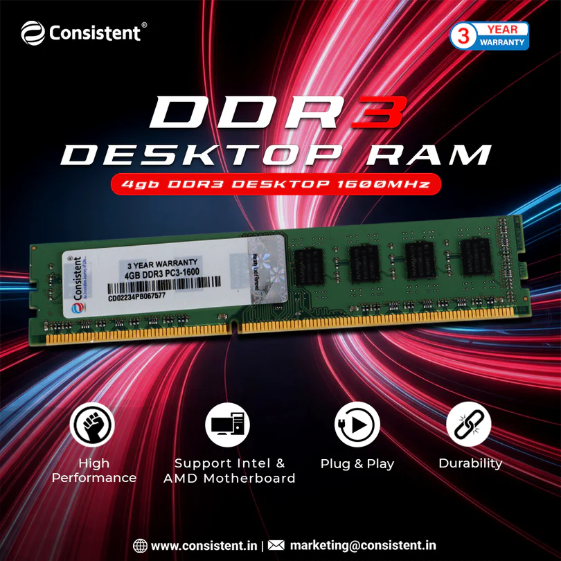 Consistent 4GB DDR3 RAM 1600MHz Desktop Memory