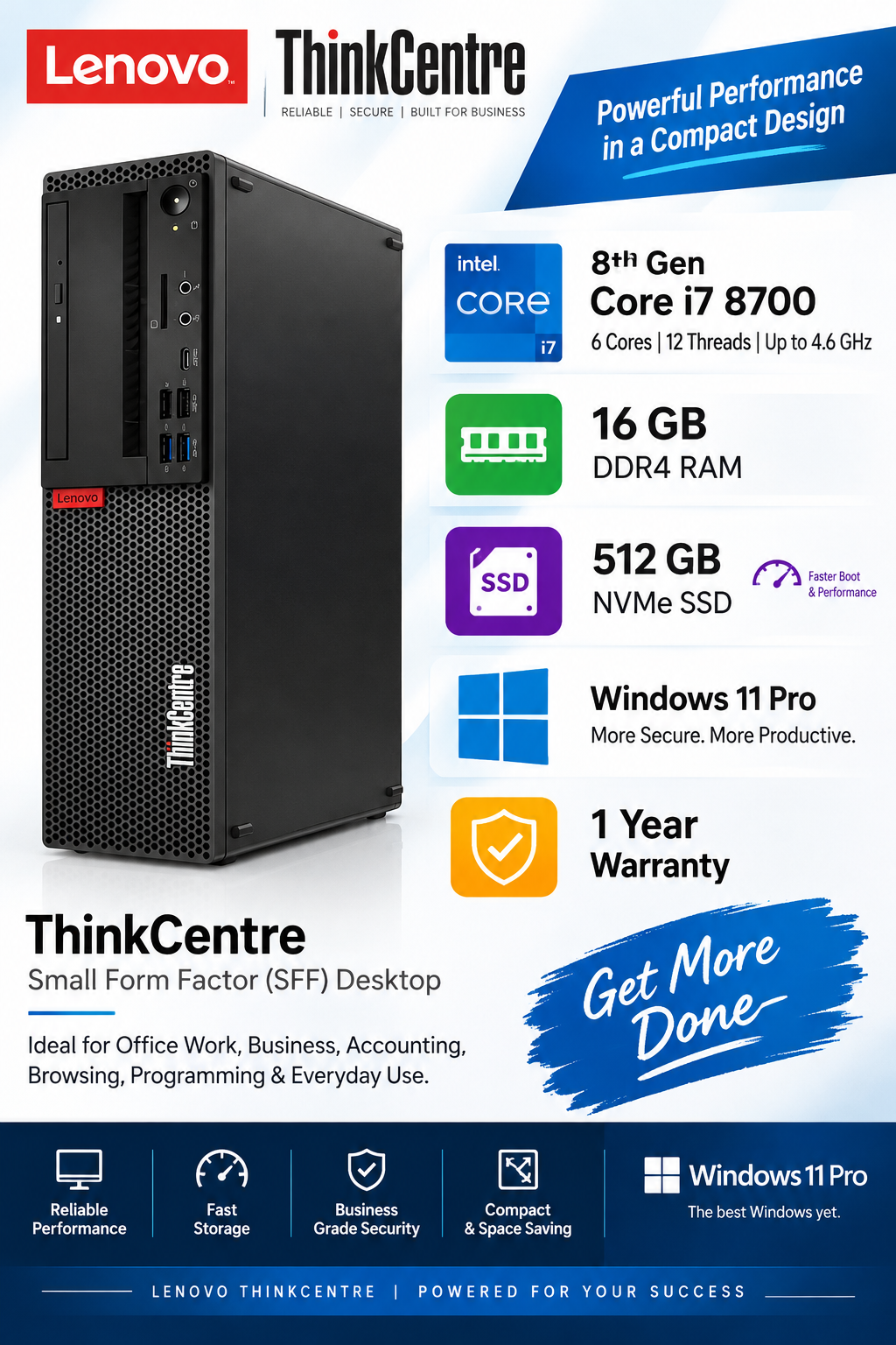 Lenovo ThinkCentre M720s SFF 8th Gen ci7 Desktop ( Refurb )