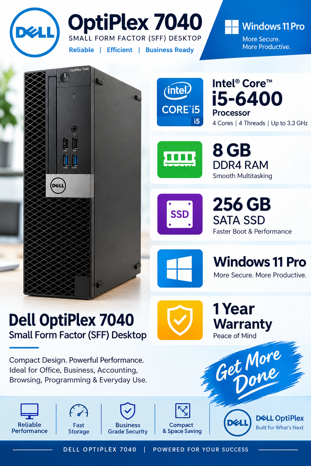 Dell OptiPlex 7040 SFF  6th Core i5 Desktop ( Refurb )