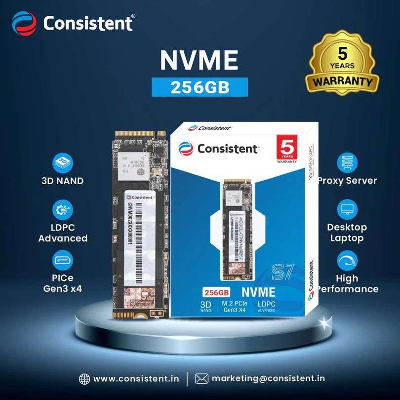 Consistent 256GB NVMe PCIe M.2 SSD 2280